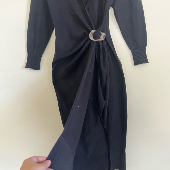 Dress Forum Black minimalist Wool Long Sleeve Dress with Ring Detail - Picture 6 of 8